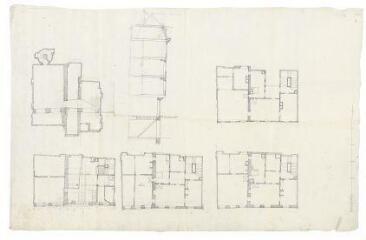 1 vue  - Falkenkeller (?), coupe transversale et plan des étages, [18e siècle]. (ouvre la visionneuse)