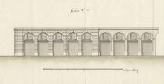1 vue  - N° 39, Place d\'Armes, projet d\'une façade pour les nouvelles boutiques, Façade N° 5. [18e siècle]. (ouvre la visionneuse)