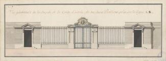 ouvrir dans la visionneuse : Vue géometrale de la facade de la Grille d'entrée ; de ses deux Pavillons prise sur la ligne A B.