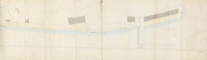 ouvrir dans la visionneuse : [Plan d'alignement du canal des Faux-Remparts, près de la rue de la Courtine des Juifs, mentionnant les propriétés sur les quais], [après 1820].
