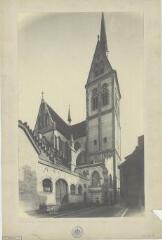 1 vue  - [Eglise Saint-Pierre-le-Jeune protestante, vue de la façade Nord et de la tour]. [1910]. (ouvre la visionneuse)