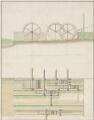 1 vue  - [Plan des roues à aube d\'un moulin hydraulique à 5 tournants à Rastatt] (ouvre la visionneuse)
