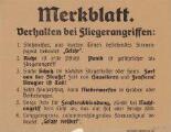ouvrir dans la visionneuse : Merkblatt : Verhalten bei Fliegerangriffen.