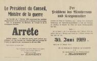 1 vue  - Le Président du Conseil, Ministre de la guerre. Arrêté du 23 février 1919 relatif aux sociétés d\'assurances et de réassurances d\'Alsace et de Lorraine. (ouvre la visionneuse)