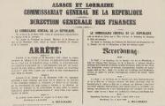 1 vue  - Alsace et Lorraine - Commissaire Général de la République - Direction Générale des Finances. Arrêté du 14 avril 1919 relatif au régime monétaire en Alsace et en Lorraine. (ouvre la visionneuse)