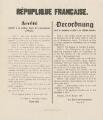 1 vue  - République Française. Arrêté du 22 novembre 1918 relatif à la police dans les communes d\'Alsace. (ouvre la visionneuse)