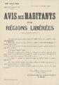 1 vue  - Avis du 25 mars 1919 aux habitants des régions libérées. (ouvre la visionneuse)
