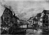 ouvrir dans la visionneuse : Pont du Corbeau et ancienne Douane (reproduction d'une gravure].