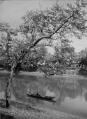 ouvrir dans la visionneuse : L'Ill près du pont de l'Université, barque de pêcheur, magnolia en fleurs. [1940-1944].