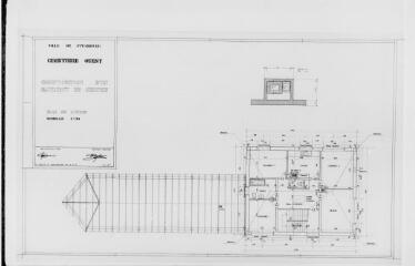 7 vues  - Cimetière Ouest.- Bâtiment de service, construction : plans. Nouvelle zone d'inhumation, projet (1965) : plans. (ouvre la visionneuse)