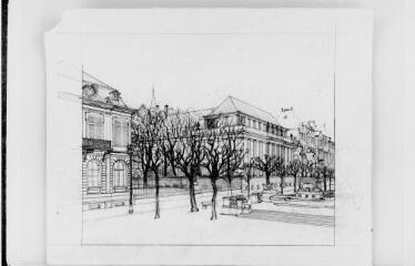 6 vues  - Musée des Beaux-arts, place Broglie, angle rue de la Comédie, projet non réalisé : plans de situation, façades, coupes. (ouvre la visionneuse)