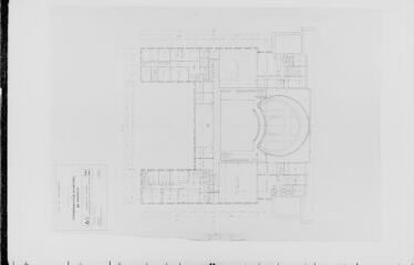 14 vues  - Conservatoire de musique, projet de reconstruction : plans des niveaux, coupes, façade arrière. (ouvre la visionneuse)