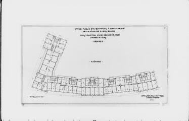 22 vues  - Programme de construction de 1930 au Rheinziegelofen. Groupes A et C, avenue A. Briand et lieu-dit Ziegelwasser : plans et coupes. Groupe C : plans des façades, étages. (ouvre la visionneuse)