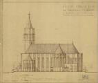 5 vues  - Eglise Saint-Urbain, projet de construction des architectes Horn et Voegtlin : façades, vue en plan, coupe. (ouvre la visionneuse)